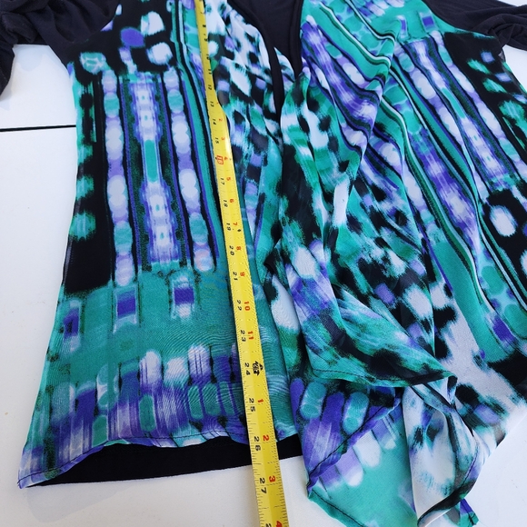 Chico's Easywear Jacket Sz 2 Black White Green  Open Front Sheer Cardigan L 12 - Picture 9 of 10